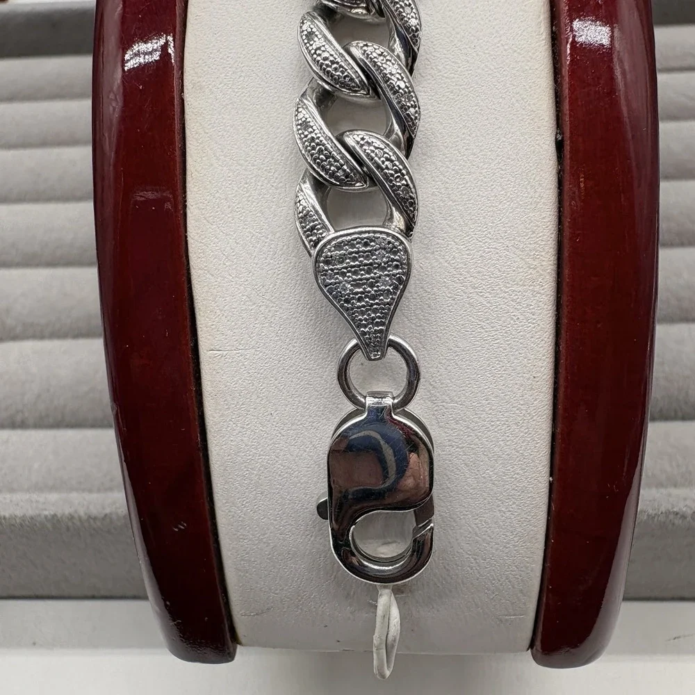 Men's Diamond Cuban Link Bracelet Sterling Silver .925 7